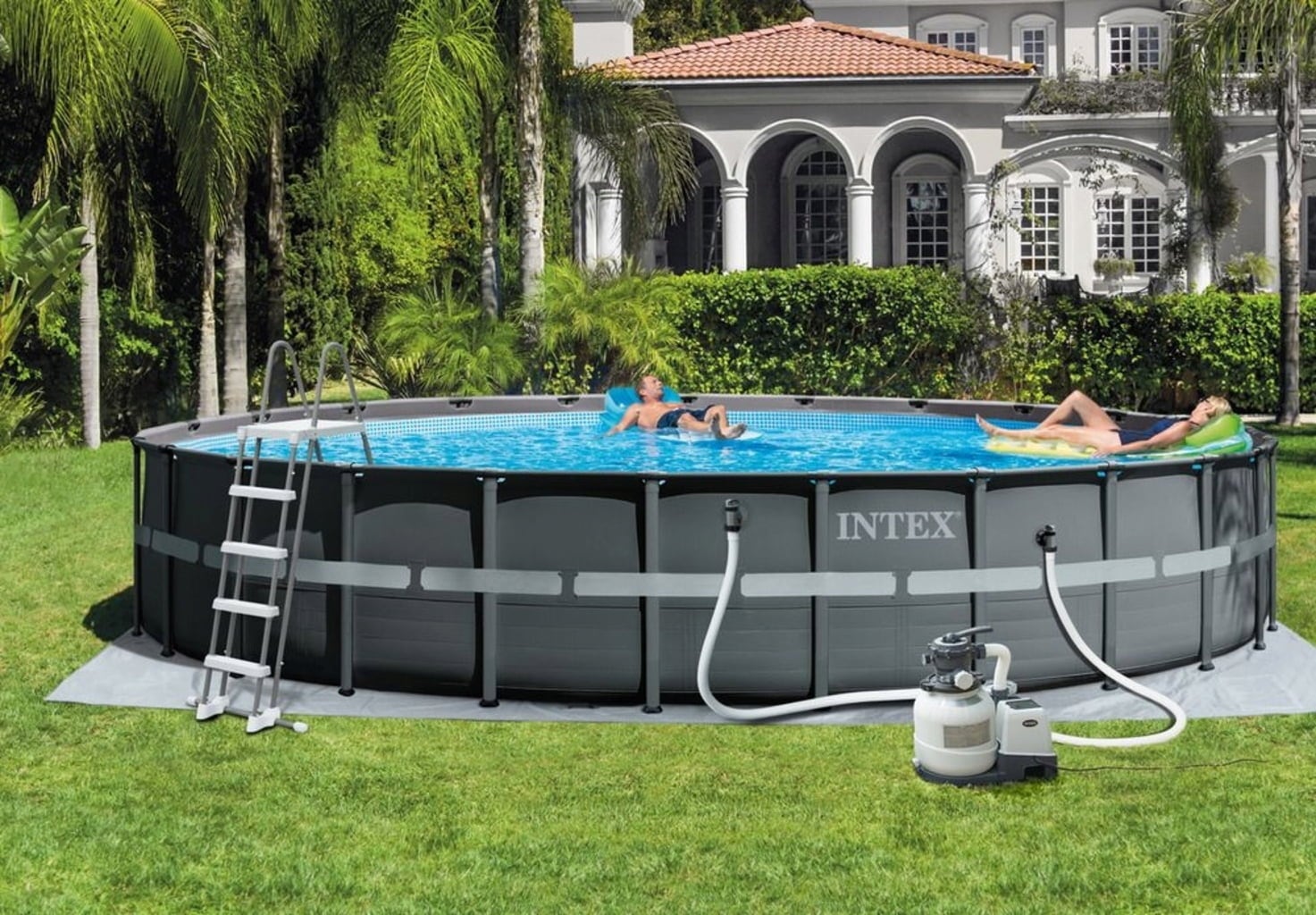 Frame Pool Ultra Rondo XTR Ø 732 x 132 cm - Set met zandfiltersysteem, veiligheidsladder, afdekzeil, grondbeschermingszeil & alle aansluitingen