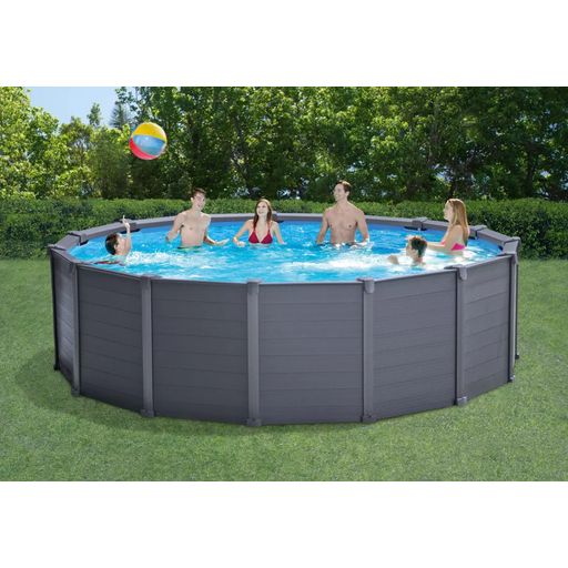 Intex Frame Pool Graphit Ø 478 x 124 cm - bazén + piesková filtrácia + prípojky + bezpečnostné schodíky + krycia plachta + podložka pod bazén
