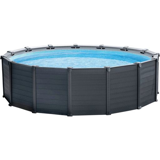 Intex Piscina Frame Graphit Ø 478 x 124 cm - Set con piscina, sistema de depuración de arena, conexiones, escalera de seguridad, cubierta y lona de protección del suelo