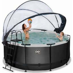 Frame Pool Ø 360 x 122 cm Incl. Cartridge Filter System and Dome - Black Leather Style - 1 Set