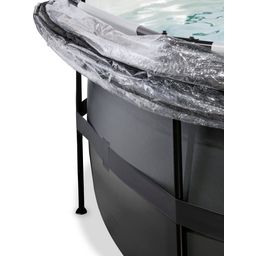 Frame Pool Ø 427 x 122 cm com cobertura e escada - Black Leather Style