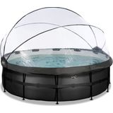 Frame Pool Ø 450 x 122 cm incl. Sand Filter System, Dome, & Ladder - Black Leather Style