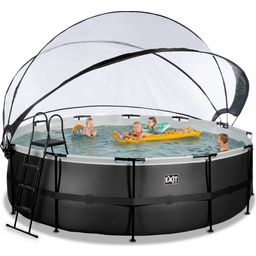 Frame Pool Ø 450 x 122 cm incl. Sand Filter System, Dome, & Ladder - Black Leather Style - 1 Set