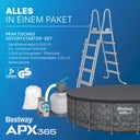 APX365™ Winterfestes Frame Pool Komplett-Set Ø 549 x 132 cm - Set mit Pool, Sandfilteranlage, Filterbällen, Sicherheitsleiter, Abdeckplane, Reparaturflicken